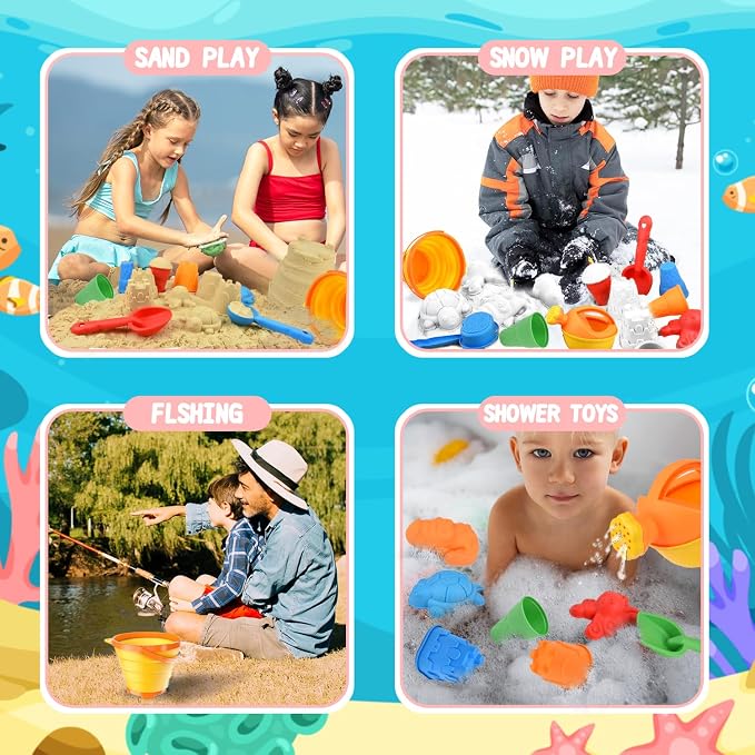 Beach Toys Set for Kids, Collapsible Sand Bucket and Shovels Set - Image 7