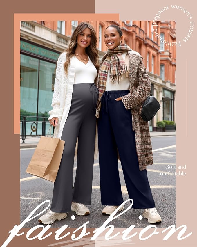 3 Pack Maternity Pants for Women Over The Belly Lounge Work Pregnancy Pants - Image 2
