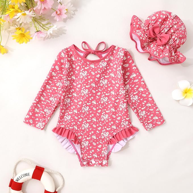 YOUNGER TREE Infant Baby Girls Swimsuit Long Sleeve Swimsuits One Piece - Image 2