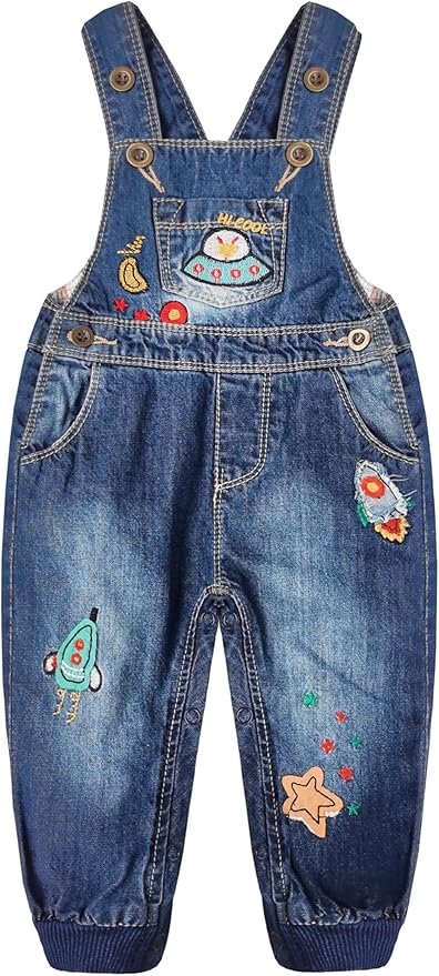 KIDSCOOL SPACE Baby Little Kids Cute Denim Embroidered Fashion Jean Overalls by KidscoolSpaceCallingOutAllTheChildrensDenimLovers