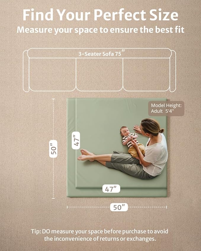 Blissful Diary Vegan Leather Baby Play Mat, 50x50 Thicken Foam Cushioned & - Image 3