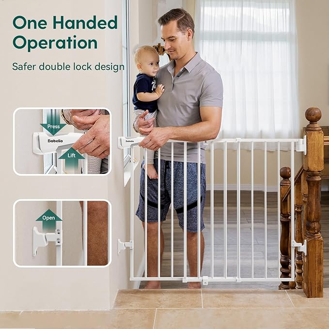 Babelio Baby Gate for Stairs, Kitchen & Doorways, 26-43" W 28" H No Bottom Bar| - Image 3