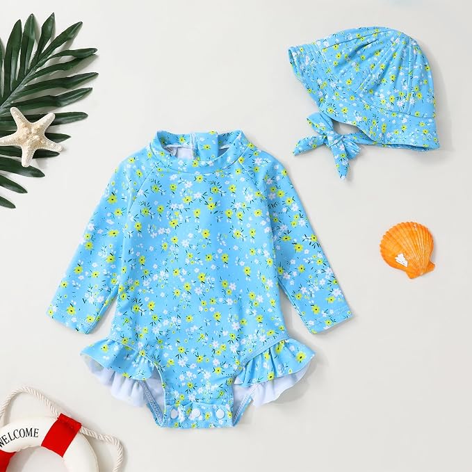 Infant Baby Girl Swimsuit One-Piece Long Sleeve Rash Guard - Image 2
