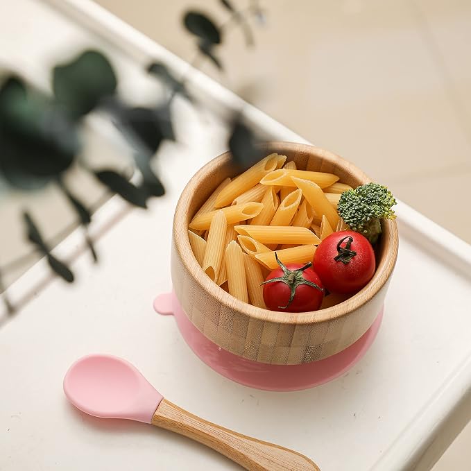Baby Bamboo Bowls with Suction and Matching Spoon Set, Detachable Silicone - Image 6
