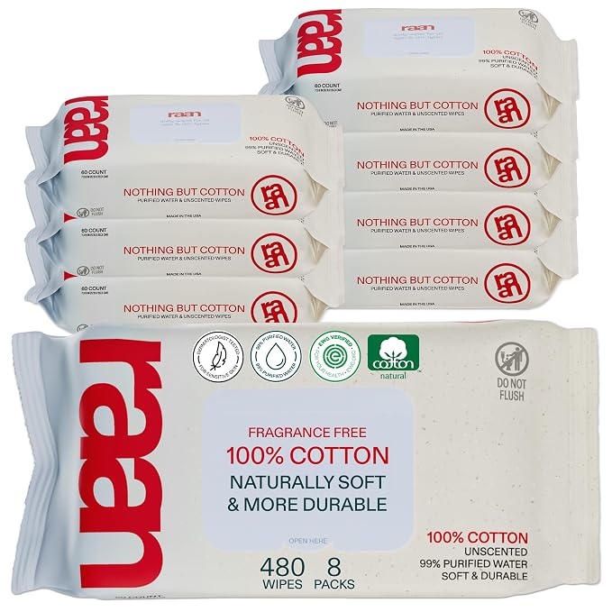 Raan, 100% Cotton Baby & Toddler Wipes, Unbleached, 99% Purified Water by Raan