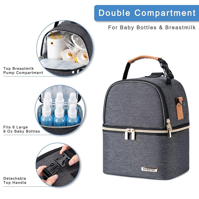 Breastmilk Cooler Bag with Ice Pack Fits 6 Baby Bottles up to 9 Ounce, - Image 3