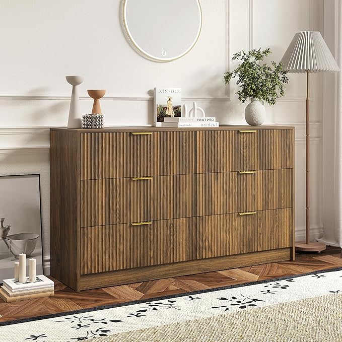 6 Drawers Fluted Dresser for Bedroom, Large Floor Chest of Drawers, Modern Long by Provideyouwithbestproduct%EF%BC%81