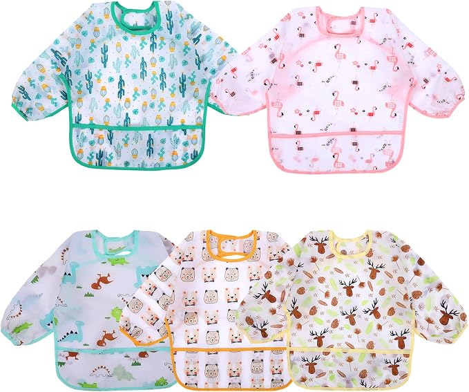 Accmor 5 Pack Long Sleeve Bibs, Baby Smock Waterproof Sleeved Bib Smock by Accmor