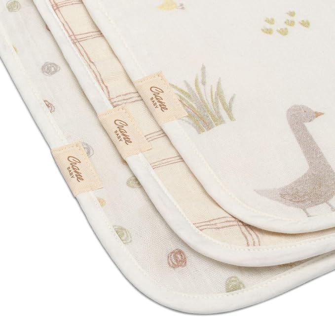 Crane Baby Burp Cloth Set, 3-pc. Charlie Farmhouse Goose Collection, Soft 100% - Image 5