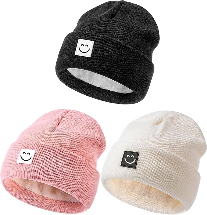 Baby Beanie Hat 3 Packs with Cute Smiley Face, Toddler Girls Boys Baby Hats by Hispeka