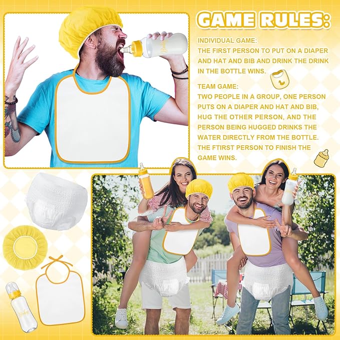 6 Sets Bottle Chug Baby Shower Games Juegos Para Plastic Baby Bottles Bibs Hat - Image 5