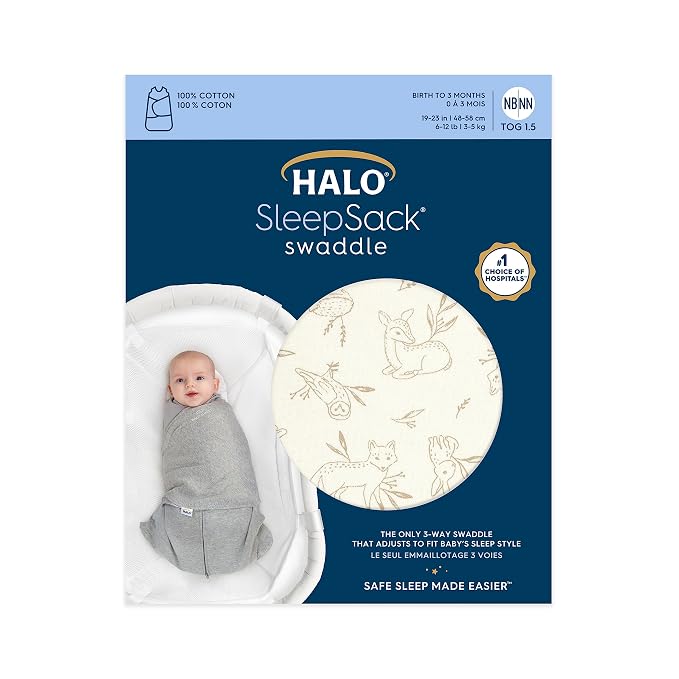 HALO 100% Cotton Sleepsack Swaddle, 3-Way Adjustable Wearable Blanket, TOG 1.5 - Image 2