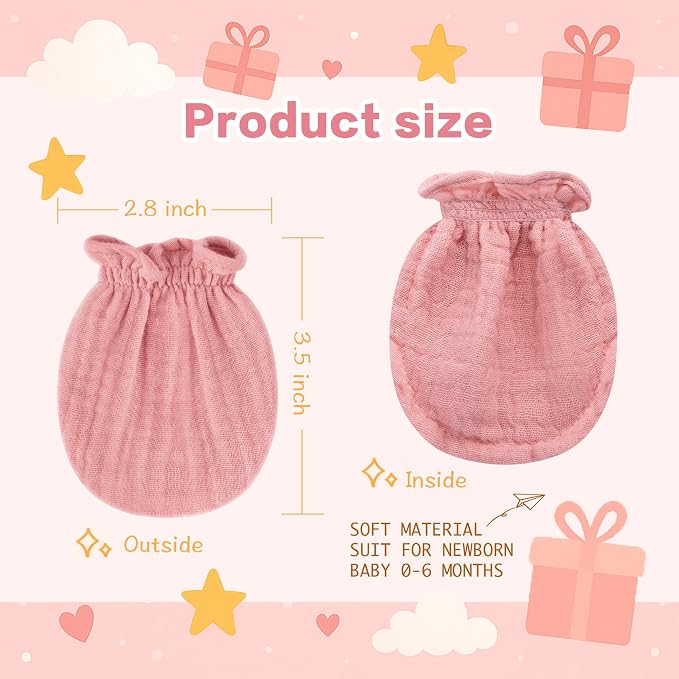 Pro Goleem Muslin Baby Mittens for Newborn, 100% Cotton No Scratch Soft - Image 3