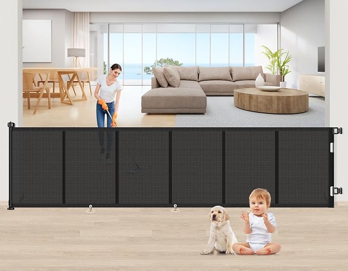 Upgrade 150 inch Retractable Baby Gates, EZIGO Extra Wide Baby Gate by EZIGO