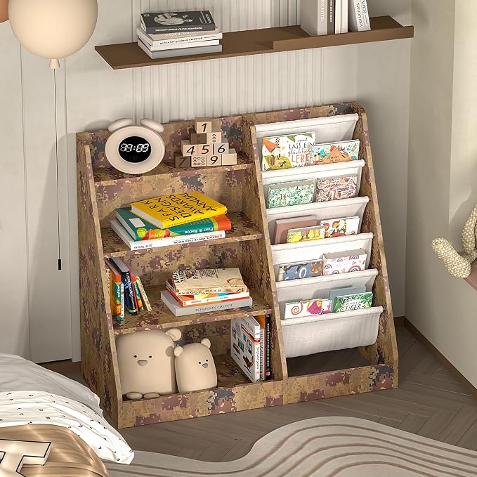 4 Tier Kids Bookshelf Wooden, Five Layer Sling Children Bookcase, Baby Toddler - Image 2