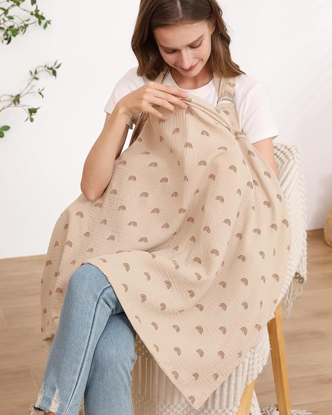 Muslin Nursing Cover for Baby Breastfeeding, Breathable 100% Cotton - Image 3