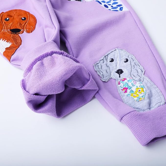 HILEELANG Girls Cotton Joggers Sweatpants Embroidery Drawstring Waist Pockets - Image 8
