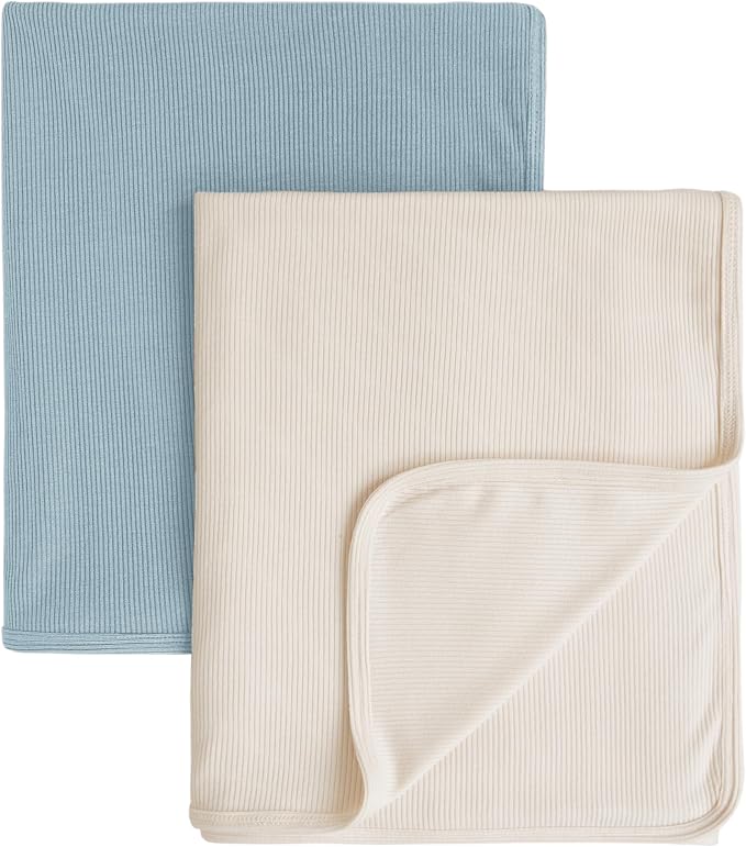 Konssy Knit Baby Blanket 2 Pack, Soft Ribbed Swaddle Receiving Blankets by Konssy