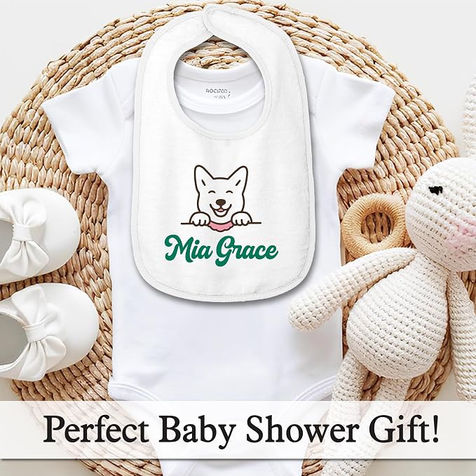 Personalized Baby Bib – Soft Cotton Terry, Cute Jindo Dog Design - Image 4