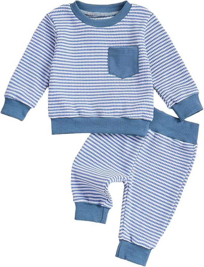 Toddler Baby Boy Fall Clothes Waffle Outfit Long Sleeve Color Blocking by Fufuriprefer