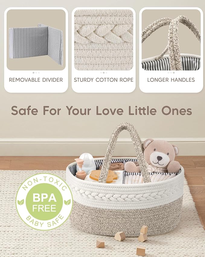 Maliton Extra Large Baby Diaper Caddy Organizer, Cotton Rope Nursery Basket - Image 3