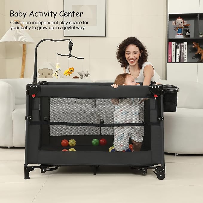5 in 1 Pack and Play, Baby Bassinet Bedside Sleeper, Baby Playard, Bedside Crib - Image 7