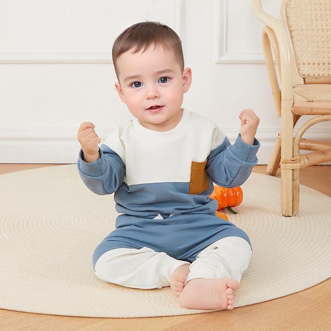 Kupretty Toddler Baby Boy Fall Winter Clothes Color Block Long Sleeve - Image 2
