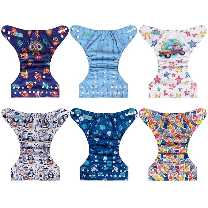ALVA 6 Pack Cloth Diaper with 12 Inserts One Size Adjustable Washable Reusable - Image 3