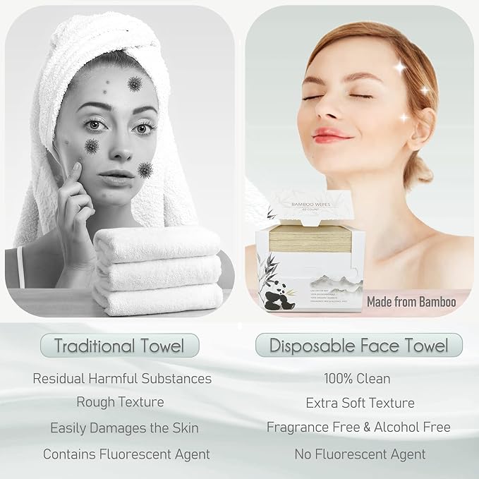 Bamboo Rayon Disposable Face Towel Biodegradable Large Dry Face Wipes 60 - Image 3