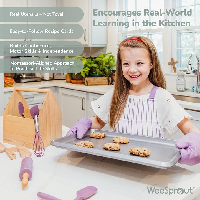 WeeSprout Little Chef Kids Cooking & Baking Set, 14 Piece Cooking Set - Image 5