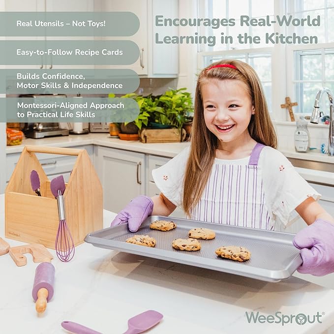 WeeSprout Little Chef Kids Cooking & Baking Set, 14 Piece Cooking Set - Image 5