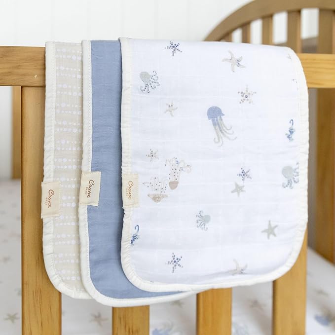 Crane Baby Muslin Baby Burp Cloths, Lightweight Absorbent Burp Cloth, Sea Life - Image 5