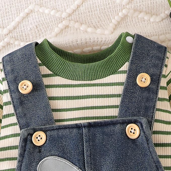 Baby Boy Clothes Fall Winter Outfits Long Sleeve Striped Romper Cute Cartoon - Image 4