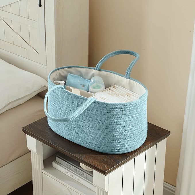 Baby Diaper Caddy Organizer, Large Cotton Rope Nursery Diaper Basket, Changing - Image 5