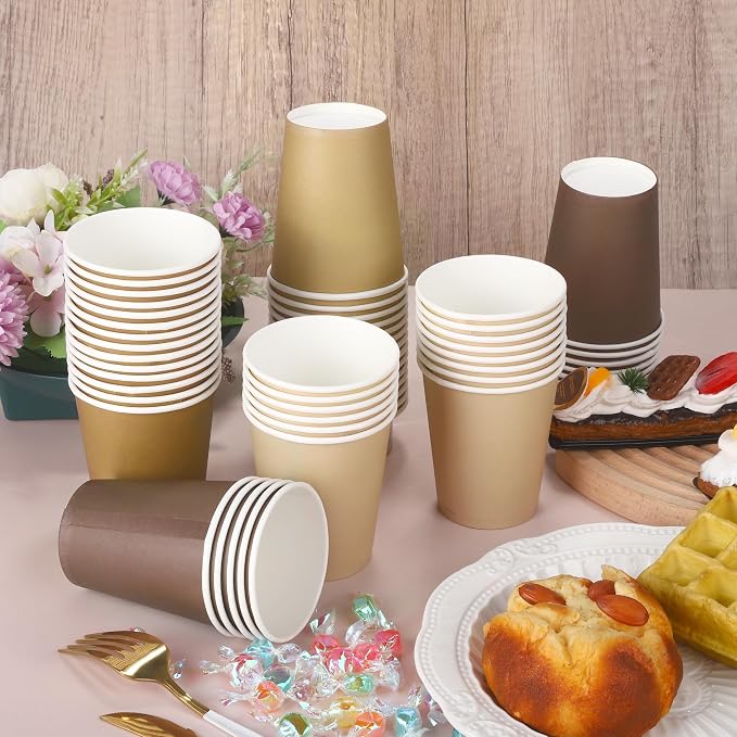 URATOT 60 Pieces 9 Ounce Brown Paper Cups Gradient Color Disposable Coffee Cups - Image 5