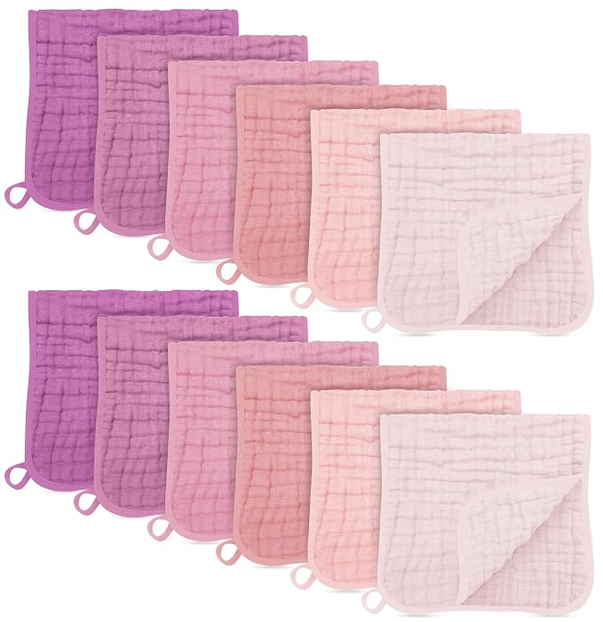 SWEET DOLPHIN 12 Pack Muslin Burp Cloths Large 100% Cotton Burping Clothes by SWEET+DOLPHIN