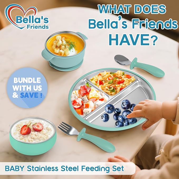 Bella’s Friends Baby Feeding Set, 2 Pack Stainless Steel Divided Plate - Image 5