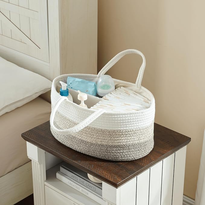 Baby Diaper Caddy Organizer, Extra Large Cotton Rope Nursery Diaper Basket - Image 5