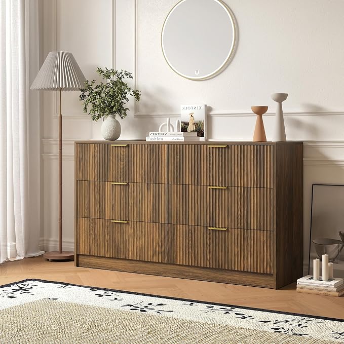 6 Drawers Fluted Dresser for Bedroom, Large Floor Chest of Drawers, Modern Long - Image 7