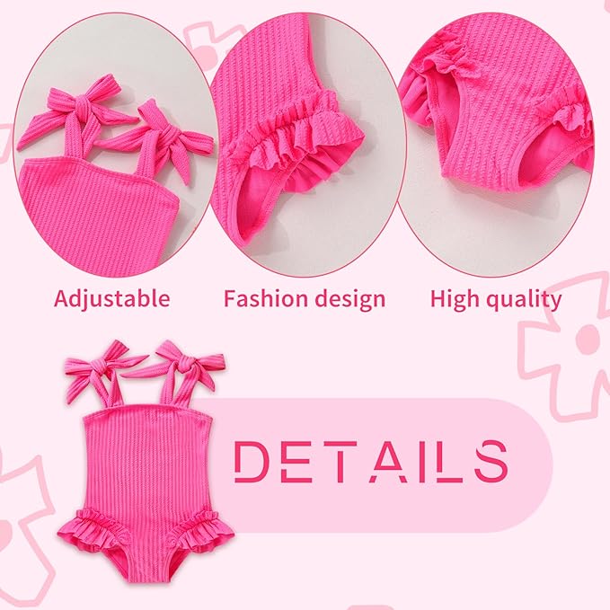 Happy Town Toddler Swimsuit Girl Solid Color Stripe One-Piece Baby Bathing Suits - Image 3
