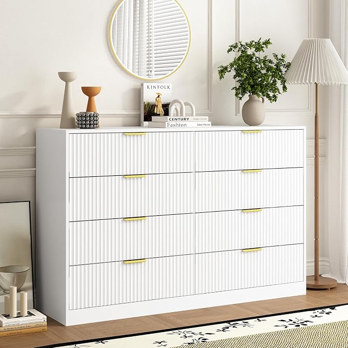 8 Drawer Dresser for Bedroom, Modern Fluted Double Dresser, Wooden Beside Table by Provideyouwithbestproduct%EF%BC%81