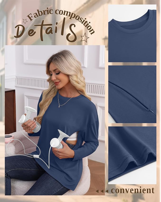 3 Pack Women's Nursing Breastfeeding Tops, Long Sleeve Maternity Shirts - Image 4