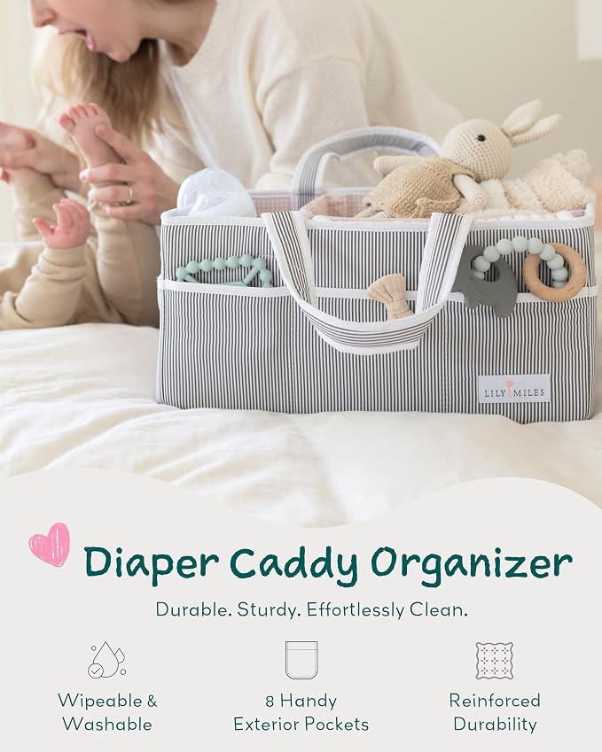 Lily Miles Baby Diaper Caddy Organizer, Girl Nursery Storage Basket - Image 2
