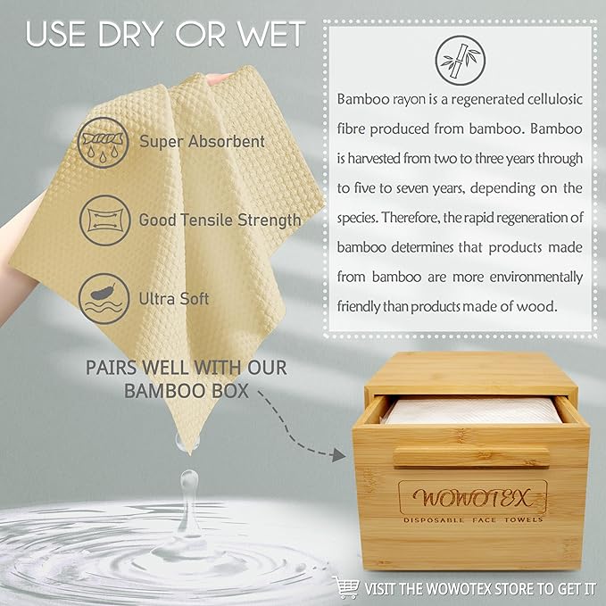 Bamboo Rayon Disposable Face Towel Biodegradable Large Dry Face Wipes 240 Count - Image 3