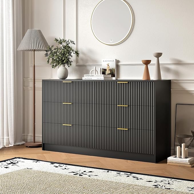 6 Drawers Fluted Dresser for Bedroom, Large Floor Chest of Drawers, Modern Long - Image 7