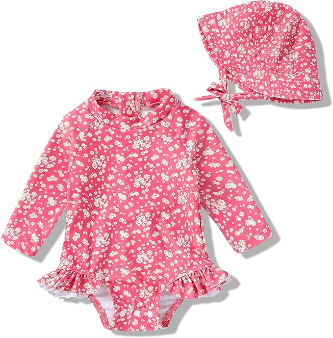 Infant Baby Girl Swimsuit One-Piece Long Sleeve Rash Guard by YOUNGERTREE
