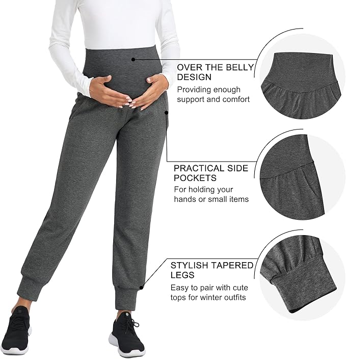 AMPOSH Women's Maternity Pants Stretchy Lounge Workout Pants Casual Loose Comfy - Image 3