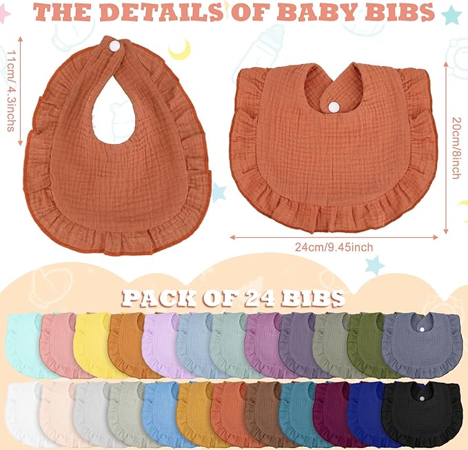 24 Pcs Muslin Baby Bibs Unisex Soft Muslin Drool Bibs Adjustable Baby Bandana - Image 2