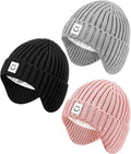 3 Pack Baby Beanie Hats with Earflaps, 2 Size Baby Winter Hat by Alepo
