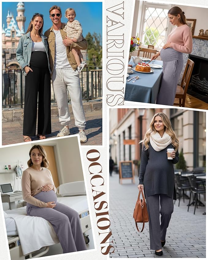 Neer 3 Pack Women's Maternity Pants Over The Belly Loose Pregnancy Pants - Image 5